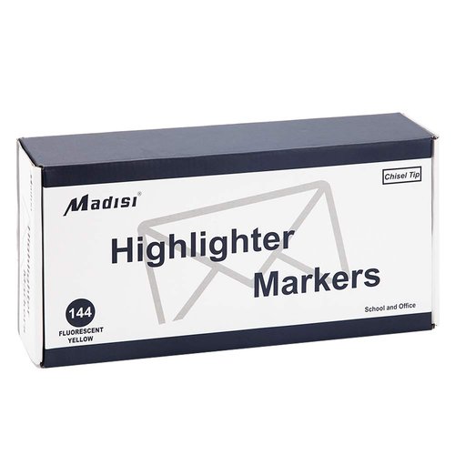 Madisi Highlighters, Chisel Tip, Fluorescent Yellow, Bulk Pack, 144-Count