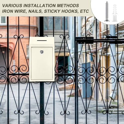 Yaocom Metal Money Box Beige 10.24 x 5.71 x 2.95 Inch No Lid - Outdoor Wall-Mounted Security Lockbox