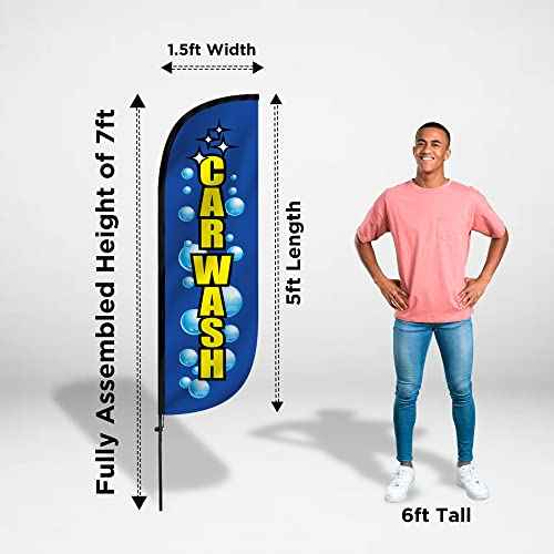 LookOurWay Feather Flag Car Wash Themed Complete Set with Poles and X-Stand Base, 5-Feet