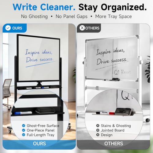 Suodun Black 48x36 Inch Double-Sided Magnetic Rolling Whiteboard