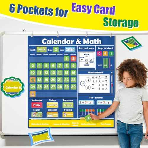 Pocket Chart for Classroom,Toddler Preschool Classroom Math Calendar,Circle Time Learning Center,Math Manipulatives,Addition and Subtraction Games,Homeschool Supplies,Classroom Must Haves