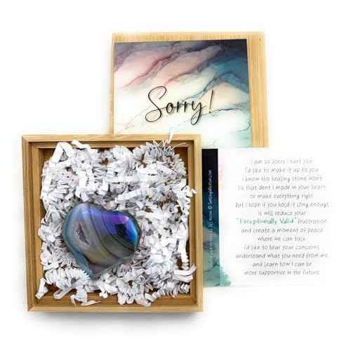 Smiling Wisdom - NEW - Sorry Mini Apology Greeting Card and Matching Palm Heart Keepsake Gift Set - Electroplated Geode Heart