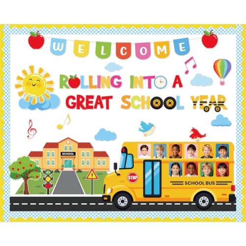 Yellow 66pcs Welcome Back to School Bulletin Board Decorations Set School Bus DIY Classroom Wall Decor PAIVSUN