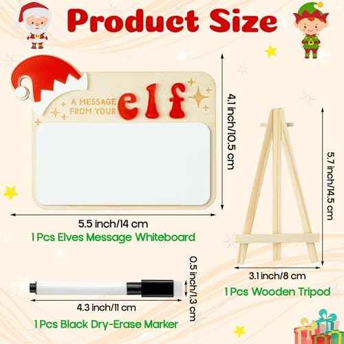 Eartim Christmas Elves Sign - 1Set Elves Message Board with Foldable Wood Tripod Easel Black Marker Dry Erase Whiteboard Home Table Decor Kids Birthday Christmas Gift Holiday Keepsake Xmas Party Favor