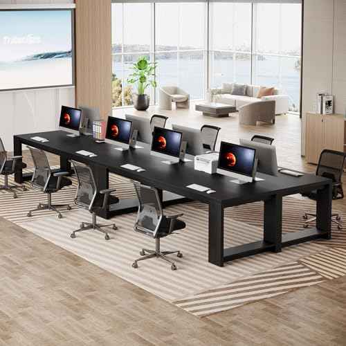 Tribesigns 7 ft Conference Table for 6 to 8 People, Modern Rectangle Meeting Room Desk for Boardroom, Home Office (Black)