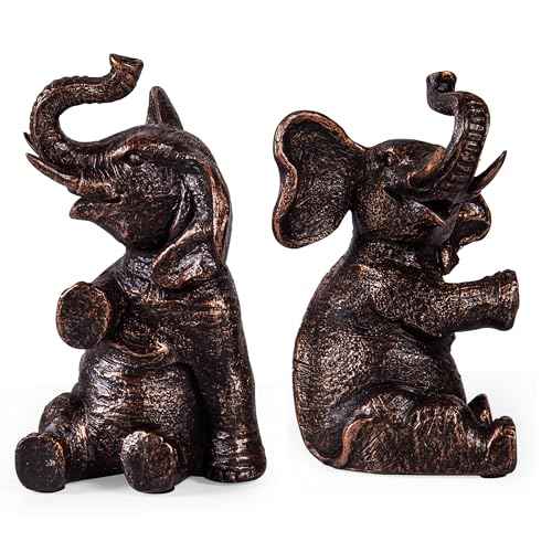 Decorative Vintage Elephant Bookends with Non-Slip Padding for Shelves to Hold Books - Heavy Duty Resin Book Holders for Bookshelf Decor, Home, Office, Living Room ? 4¡± L x 4¡± W x 7¡±H