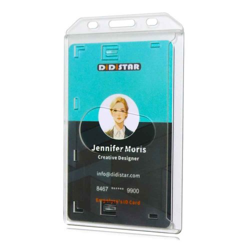 Bulk 50 Pack Hard Plastic Badge Holder-Vertical Heavy Duty ID Card Holder-Rigid Case Single I'd Protector with Easy Access Thumb Slot & Chain Holes for Clips,Lanyards & Reels-Frosted Clear by DiDiSTAR