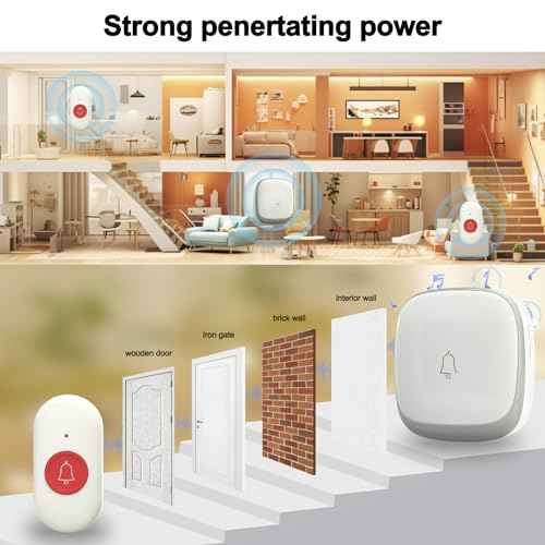 Call Button for Elderly at Home, Caregiver Pager | Fall Alert Devices for Elderly 500+ft for Home/Elderly/Pregnant Women/Disabled, 3 Receivers+2 Transmitters