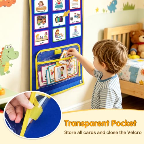 Godery Visual Schedule Blue & Green for Kids Chore & Routine Chart with 109 Cards