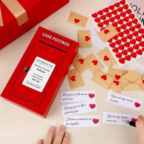Romantic Love Postbox with 50 Mini Love Notes and Envelopes for Him, Cute Couple Gifts for Boyfriend, LoveLetter, Long Distance Relationship Gifts