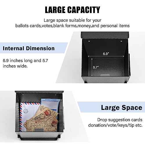 xydled Suggestion Box with Key Lock Acrylic Sign Holder, Metal Donation Ballot Drop Box with Slot Tip Jar for Office, Fundraising, Church, School,8.9''x7.1''x6.3'', Black