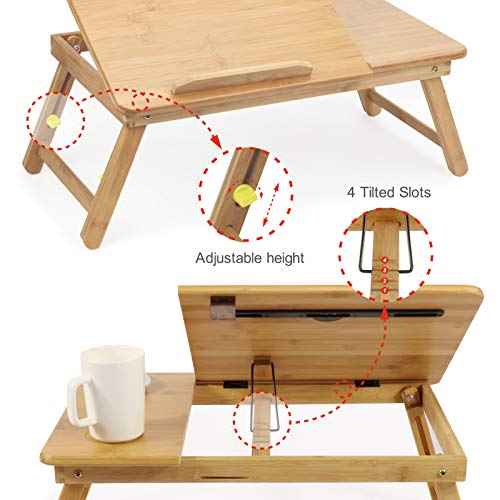 Lap Desk Bamboo Bed Tray Table Fits up to 17.7 Inch Foldable Laptop Desk for Breakfast Homework Study Reading Eating Food Tray Table