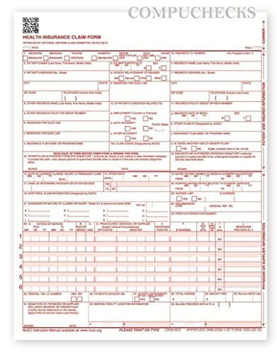CMS-1500 HCFA 02/12 Health Insurance Claim Forms, 500 Sheets - Compuchecks