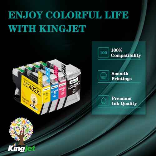 Kingjet Compatible LC402XL Ink Cartridges for Brother Printer Replacement for Brother LC402XL LC402 LC402 XL for Brother MFC-J5340DW MFC-J6540DW MFC-J6940DW Printer, 4 Pack(BK/Y/M/C)