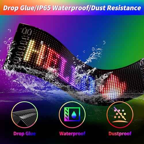Programmable LED Sign,15''x4'' Ultra-Thin Flexible Bluetooth Screen USB 5V APP Control Custom Text Pattern Animation Scrolling LED Signs for Car Store Home Office Bar Hotel