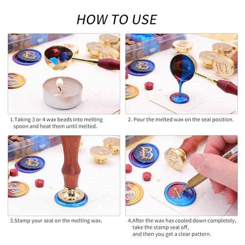 SWANGSA Initial Alphabet A-Z Wax Seal Stamp Kit, Elegant Botanical Flower Floral 26 Letter Sealing Stamp With 624pcs Beads, Warmer, and Pen