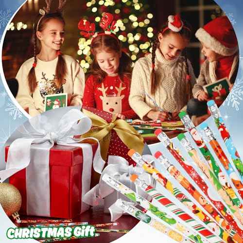 DIYASY 100 Pcs Christmas Pencils for Kids, Holiday Pencils Bulk with Erasers Xmas Wood Pencil Party Favor Supplies Classroom Rewards Prizes Stationery Decorations 10 Styles