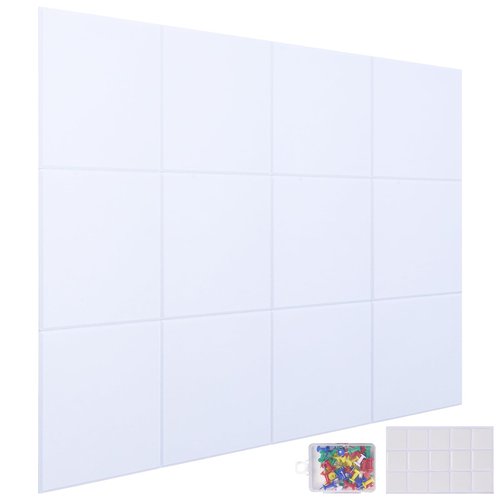 Pektiftn Large Felt Cork Board 47"x35", 12 Pack 11.8"x11.8" Corkboard Wall Tiles, Home Office Felt Bulletin Board for Photos, Notice Pin Board with 60 Push Pins, 60 Safe Removable Adhesive Tabs-White