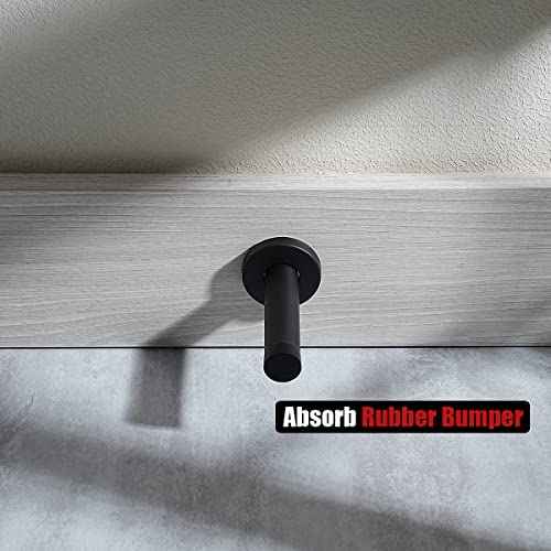 JQK Door Stopper Black, 304 Stainless Steel Thicken 1mm Sound Dampening Door Stop Bumper Wall Protetor 2 Pack, Matte Black, DSB5-PB-P2