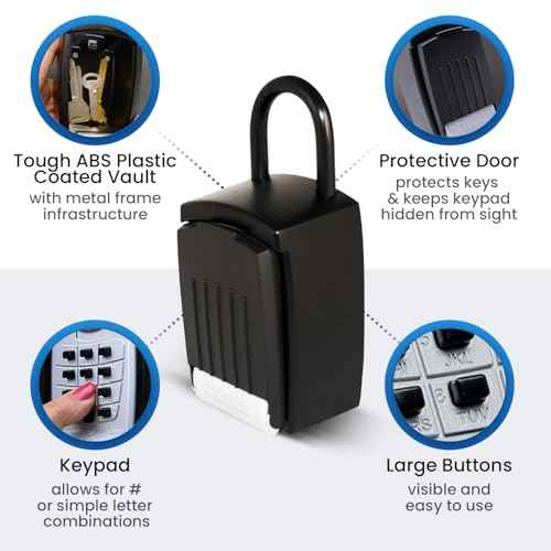SL-501 Punch Button Lock Box | Portable Shackle LockBox For Outside - Fits House Keys, Car Keys, Fobs, & More | Keypad Safe Box, Digital Push Button Combination Lock | Black Finish