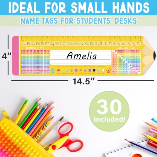 BEAWART 30 Pack Student Desk Name Plates with Alphabet & Learning Charts