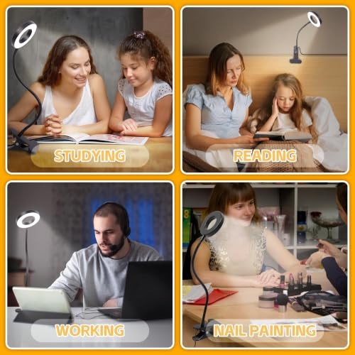 Foneso 1 Pack Clip-On Desk Lamp for Reading, Office & Bedside Lighting - Black
