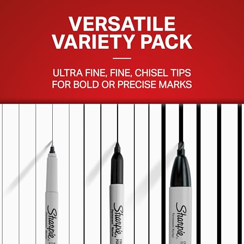 Sharpie Permanent Markers Variety Pack Black 6 Count with Fine, Ultra-Fine & Chisel Tips - Office & School Supplies