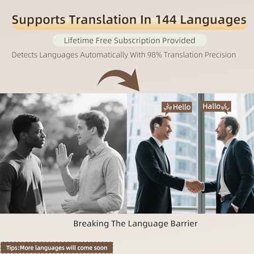 AI Translation Earbuds Real Time,144 Languages Translator with 5 Translation Modes,No Subscription Required, Ear-Hook Earbuds Translation Device for Travel Business Meeting Learning-Charcoal Black