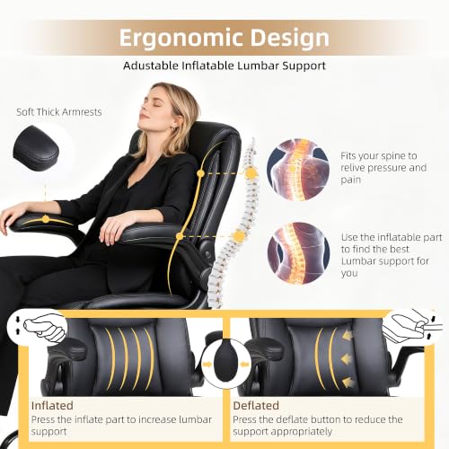 Ermnois PU Leather Drafting Chair with Adjustable Lumbar Support - Black, 1
