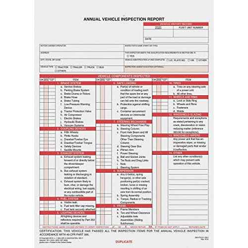 J. J. Keller 50-Pack, Annual Vehicle Inspection Report Form with Carbon, 3-Ply Snap-Out, DOT Compliant