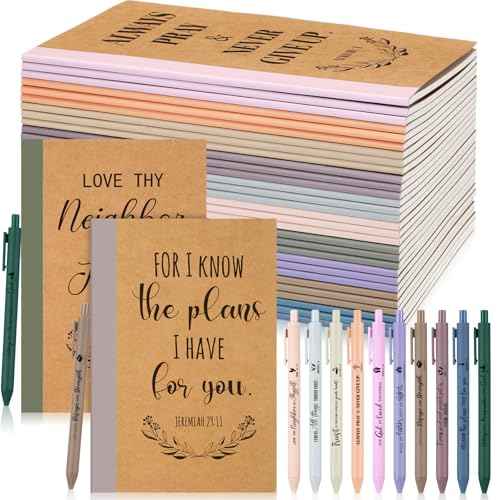 30 Sets Christmas Christian Notebook and Pen Thanksgiving Gift Set Bulk A5 Composition Journal Bible Verse Pen Religious Lined Notepad Scripture Notepad for Teacher Church Sunday (Morandi)