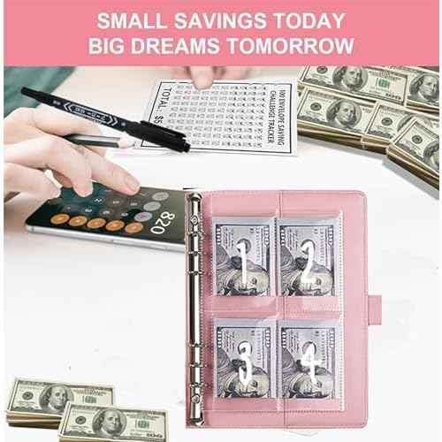2PCS 100 Envelopes Money Saving Challenge, Envelopes Challenge Binder, Achieving Financial Goals with a Budget Binder and Cash Envelopes, Successfully Reach Your Savings Goals of $5,050 (Pink+Black)