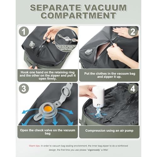 winspansy Large Storage Vacuum Compression Travel Backpack Seal Bags with Pump Clothing 18x14x8 Personal Item Work Carry on Business Vacpack College Laptop Backpack for Women Men Dark Green