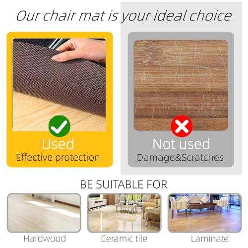 Large Office Desk Chair Mat 63"x51" Heavy Duty Non-Skid Floor Protector for Hard Floor, Hardwood, Tile (Dark Grey