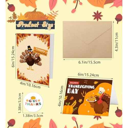 Thanksgiving Cards with Envelopes- 24PCS Thanksgiving Crafts- Thanksgiving Gifts for Family- Thanksgiving Friendsgiving Party Favor for Kids Adults for Fall Autumn Holiday Parties Celebrations Harvest