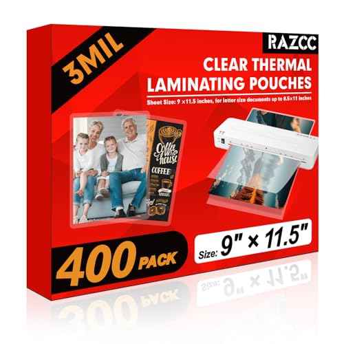 Laminating Sheets, 400 Pack Clear Thermal Laminating Plastic Paper Laminator Sheets, 9 x 11.5-Inch, 3mil, Ideal Office or School Supplies