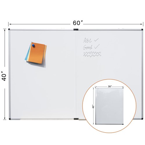Folded Magnetic Whiteboard 60 x 40 Foldable Magnetic Dry Erase Board, Wall-Mounted Aluminum Frame Memo Whiteboard for Office Home and School