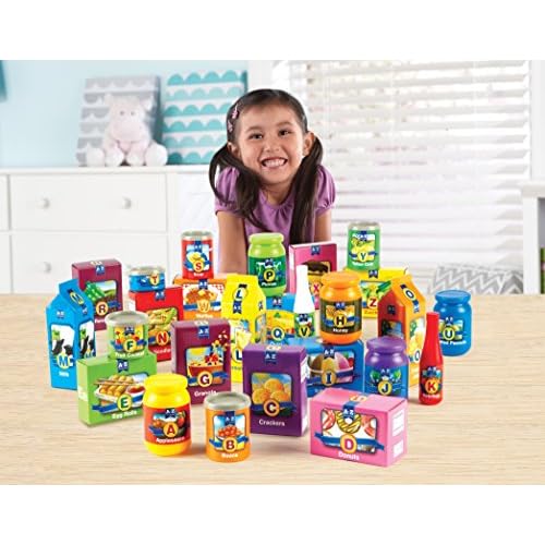 Learning Resources A to Z Alphabet Groceries, Imaginative Play Food, 26 Pieces, Ages 3+, Multi-color (LER7729)