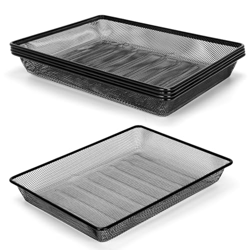 AZFUNN Black Rectangular Metal Mesh Desk Organizer - Paper Letter Tray, Office & Home Use