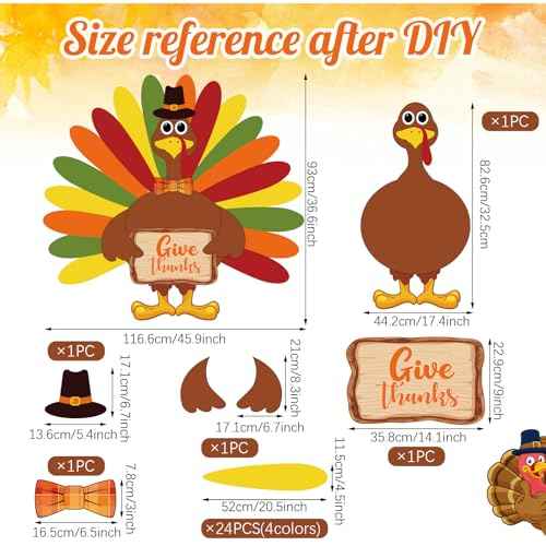 3 Feet Tall DIY Turkey Bulletin Board Set Thanksgiving Classroom Decor Turkey Craft Kit with Adhesive Dots for Kids DIY Craft Activities Autumn Fall Thanksgiving Party Harvest Home Decoration