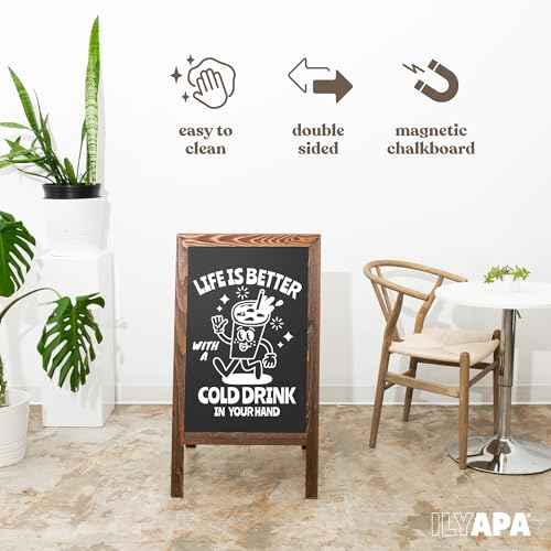 Ilyapa Wooden Sandwich Board Signs Outdoor A Frame Chalkboard Sign with Eraser & Chalk - Magnetic Sidewalk Sign 20x40 - Chalkboard Easel for Restaurant, Business or Wedding