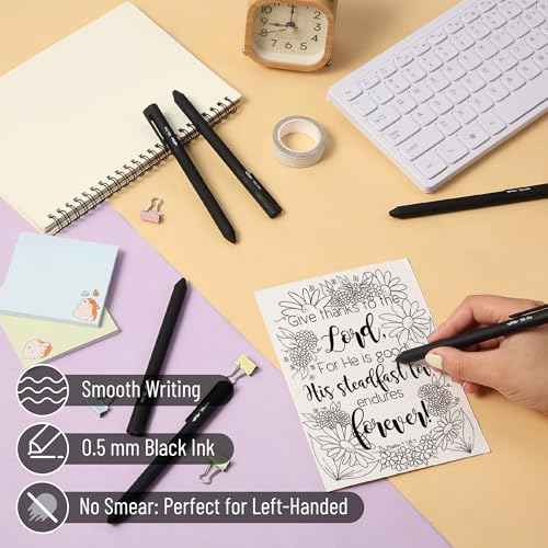 Mr. Pen- Retractable Gel Pens, 6 Pack, Black Ink, Black Barrel Gel Pens, Gel Pen Fine Point