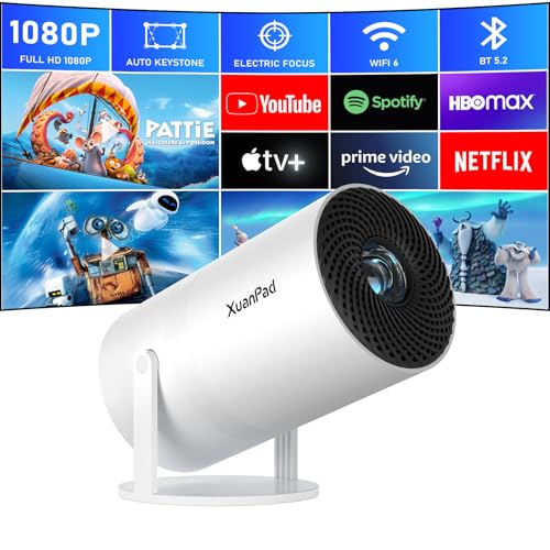 [Official Netflix & Electric Focus] Projector with WiFi and Bluetooth, XuanPad Full HD 1080P Portable Projector, 210¡Æ Rotatable Stand, Auto Keystone, Dust Removal and Heat Dissipation Design