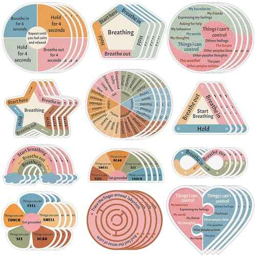 ZOiiWA 48 Pcs Breath Calm Anxiety Sensory Stickers Reusable Mindfulness Sticker Fidget Silent Adhesive Sensory Strips for Christmas School Office Classroom Adults Teens Kids Classroom Anxiety Relief