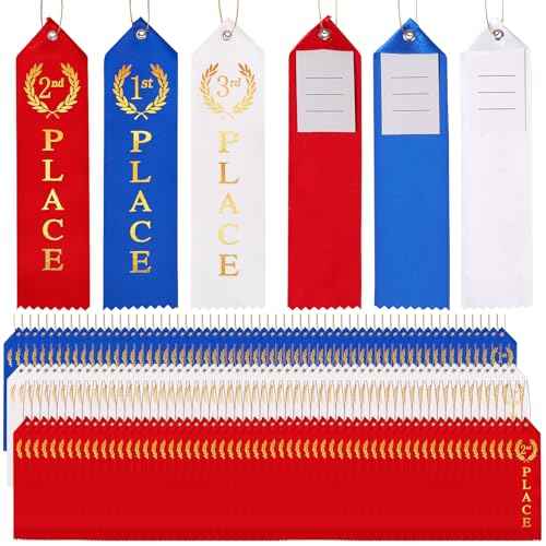 180PCS Award Ribbons, Medal Ribbons for 1st, 2nd, 3rd Place, Event Card & Rope Included, Perfect for Competitions, Sports Events, School Challenges, Vibrant Blue, Red, and White