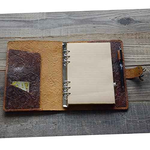 JJNUSA Refillable Leather Journal Writing Notebook, A5 Leather Travel Journal with Pockets, Vintage 6 Ring Binder Organizer Planner Portfolio, Best Travel Gifts