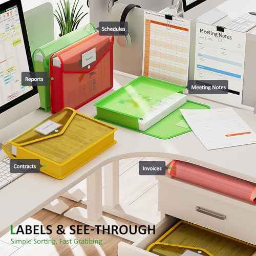 ThinkTex Plastic Expanding File Folder, Transparent envelopes with Snap Closure,No Dividers,Large Capacity,Document Organizer for Receipts, Bills&Taxes,Letter/A4 Size for School/Office/Home-3 Pack