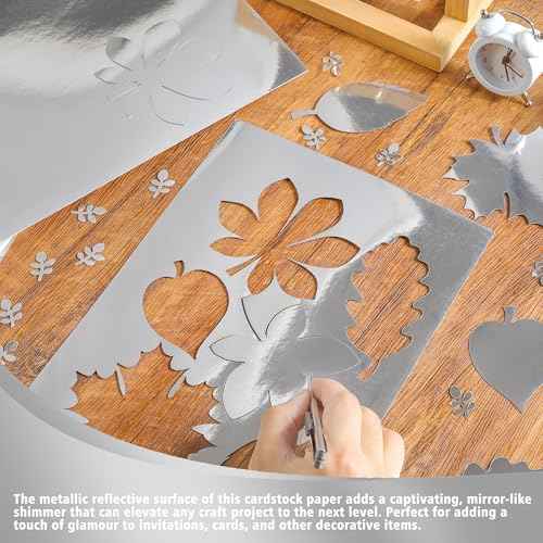 25 Sheets Sliver Mirror Cardstock Paper - 250gsm/92Ib Metallic Reflective Paper for Crafts, A4 Foil Cardstock for DIY Projects Birthday Party Decoration PAP20SR25