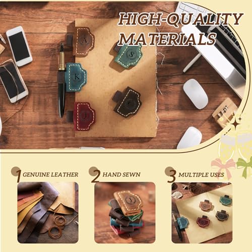 MOTEERLLU Bygone Mark Personalized Magnetic Leather Pen Holder Bookmark, Custom Bookmarks with Initial for Reading Women, Men, Teachers, Book Lovers Gifts£¨Red J£©