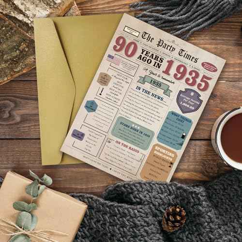 90th Birthday Card for Men Women, Retro Birthday Gifts for 90 Year Old Man Woman, 90th Birthday Decorations for Grandpa Grandma